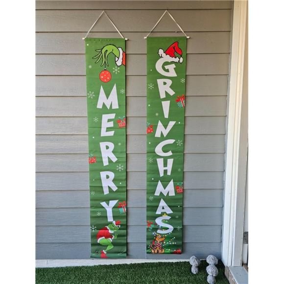 Christmas Decor Merry Grinchmas Banner |  72 x 12 Inches, Door Grinch Decor - Picture 2 of 7